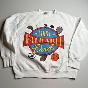Vintage Delta Sweatshirt Mens Large White Most Valuable Dad Graphic USA 90s